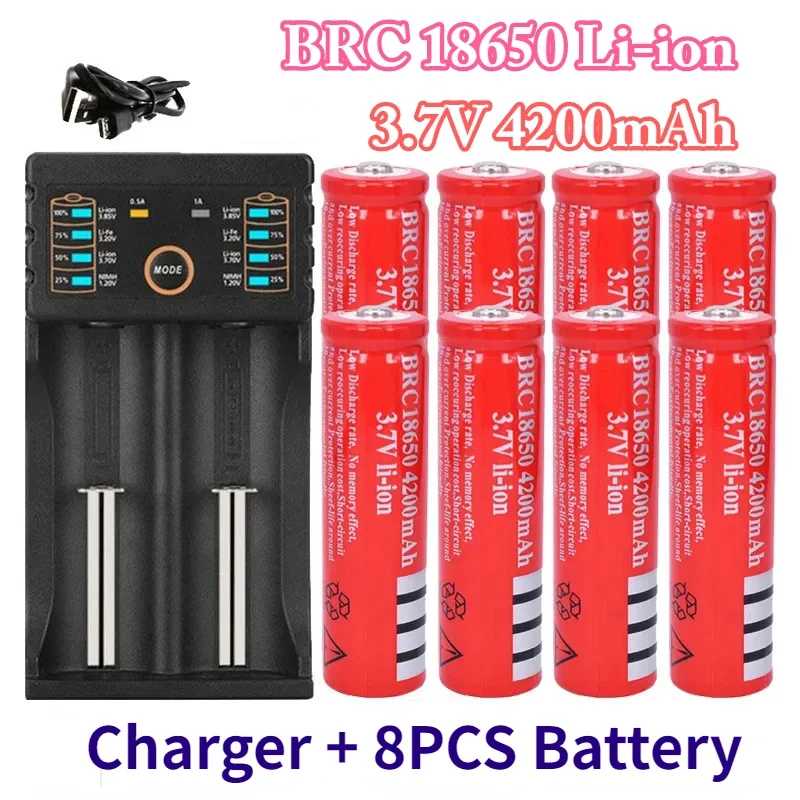 100% Original BRC 18650 4200 mAh lithium-ion 3.7 V Battery for Pen Laser Light Lantern + Charger