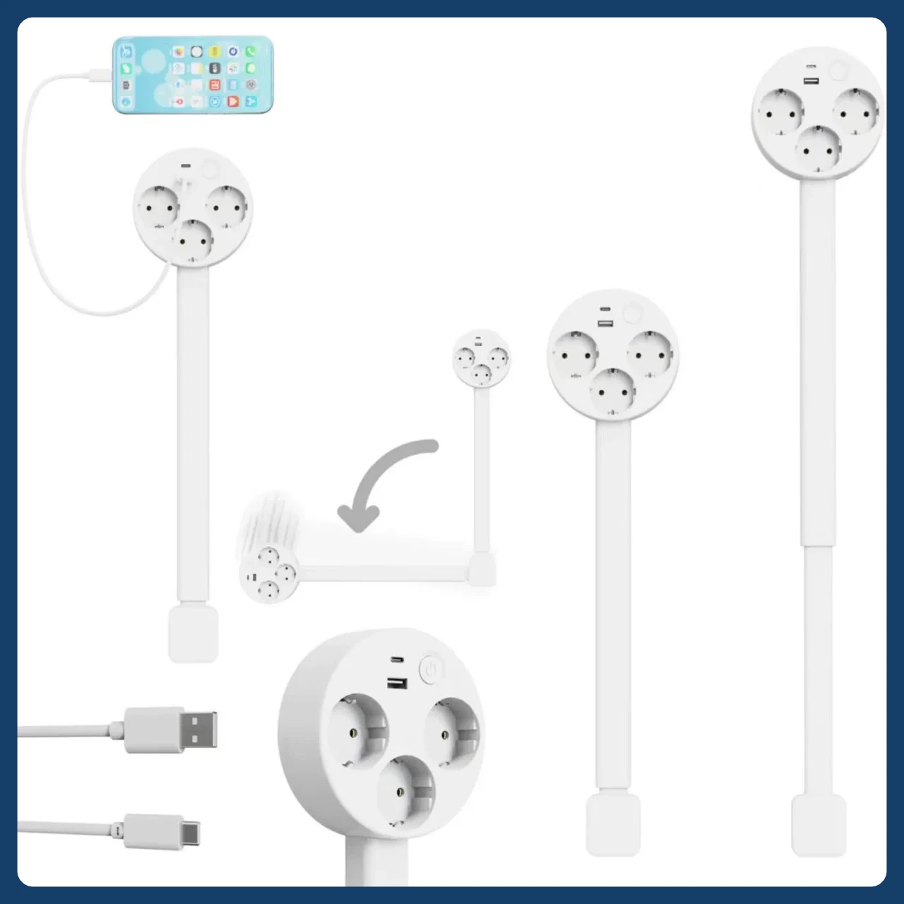 Flat Plug Power Strip with Rotatable Outlets | Space-Saving for Sofa Back/Nightstand/Desk | No More Cluttered Wires