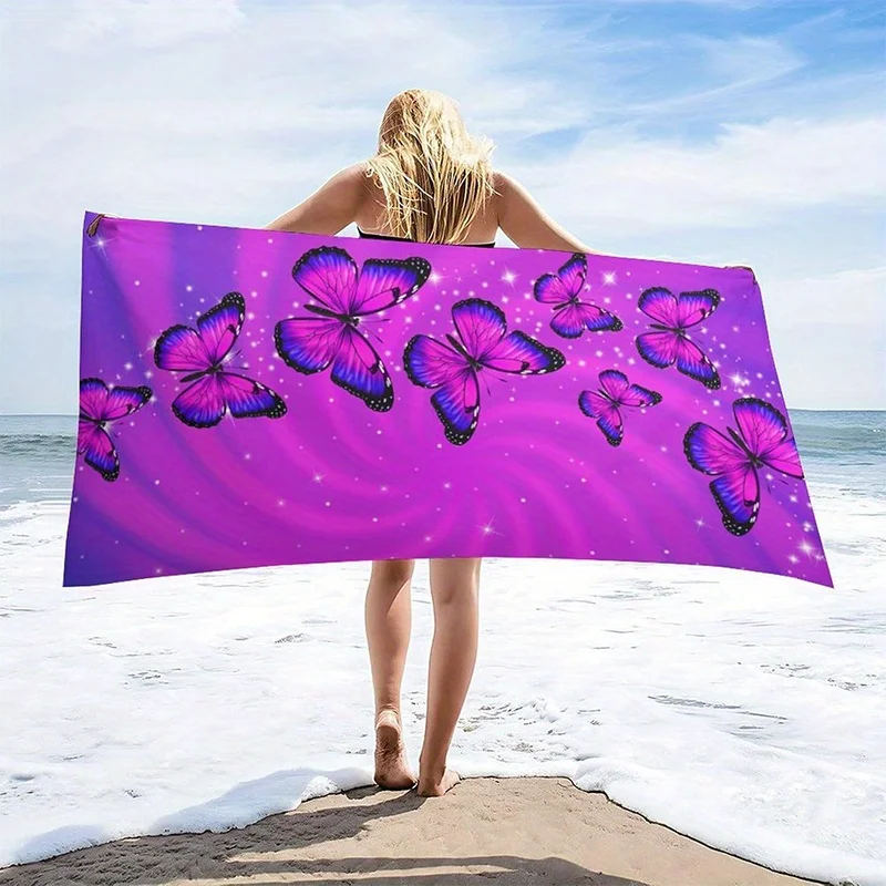 

Beach Towel Purple Butterfly Beach Towel Patterned Sunscreen And Windproof Suitable For Swimming Pool Camping Travel Blanket