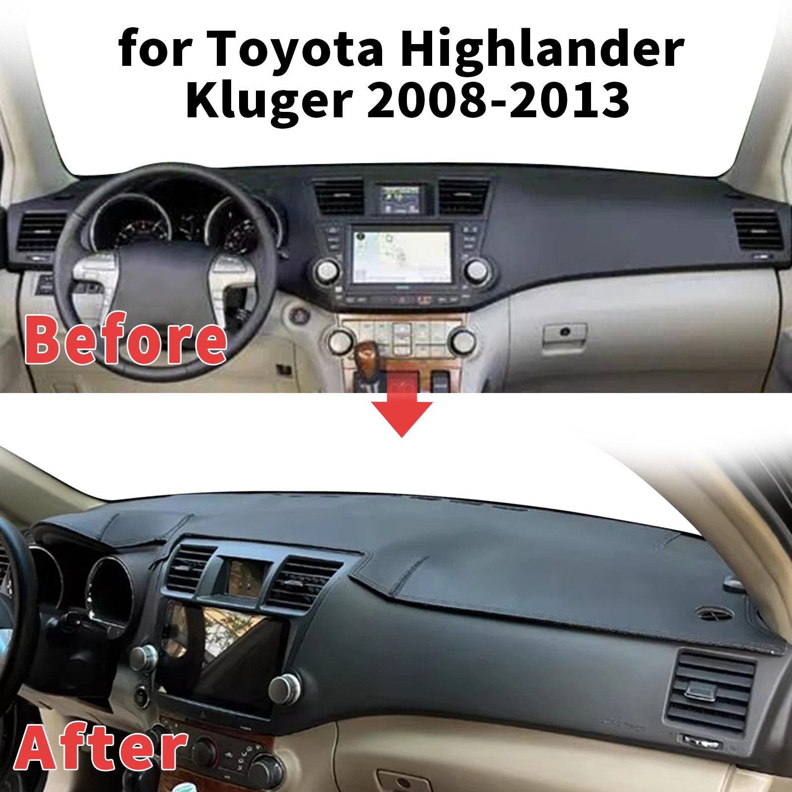 for Toyota Highlander Kluger 2008-2013 Dashboard Cover Sun Shade Protector Dashmat Anti-Glare UV Block Carpet Mat Dash Mat