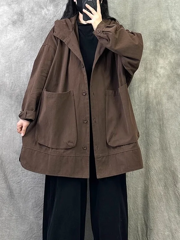 

Шикарный женский дэт с капюшоном в стиле ретро, свободный размер миди, большой модный утягивающий топ, весенняя новая ветровка для поездок на работу, пальто