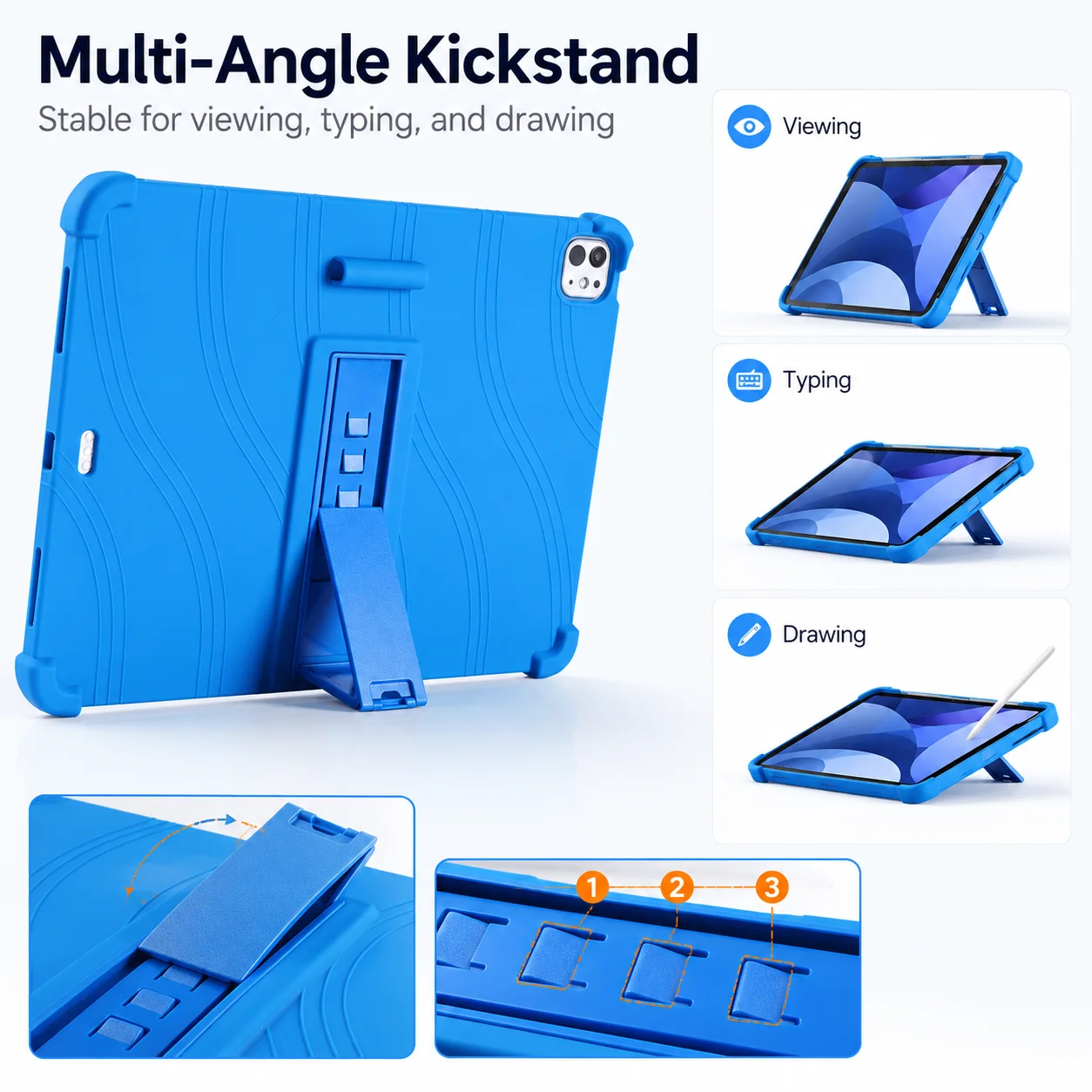 Silicone Case for iPad Pro 2024/2025 11 Inch Shockproof Protective Cover with Pencil Holder and Kickstand with Multi Angle Stand
