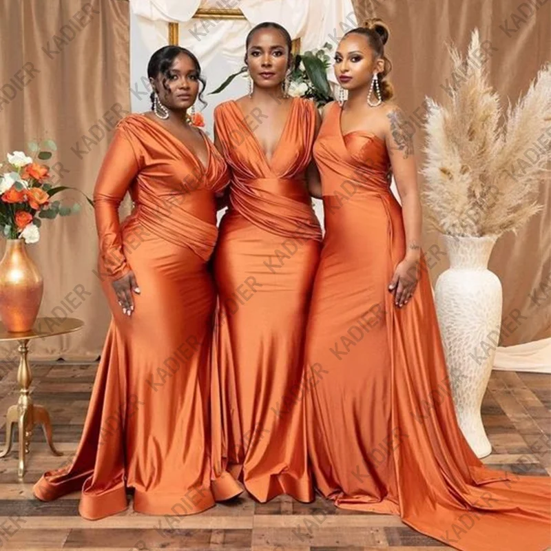 

Long Mermaid Plus Size Orange Bridesmaid Dresses for Black Girls robe demoiselle d’honneur de mariage