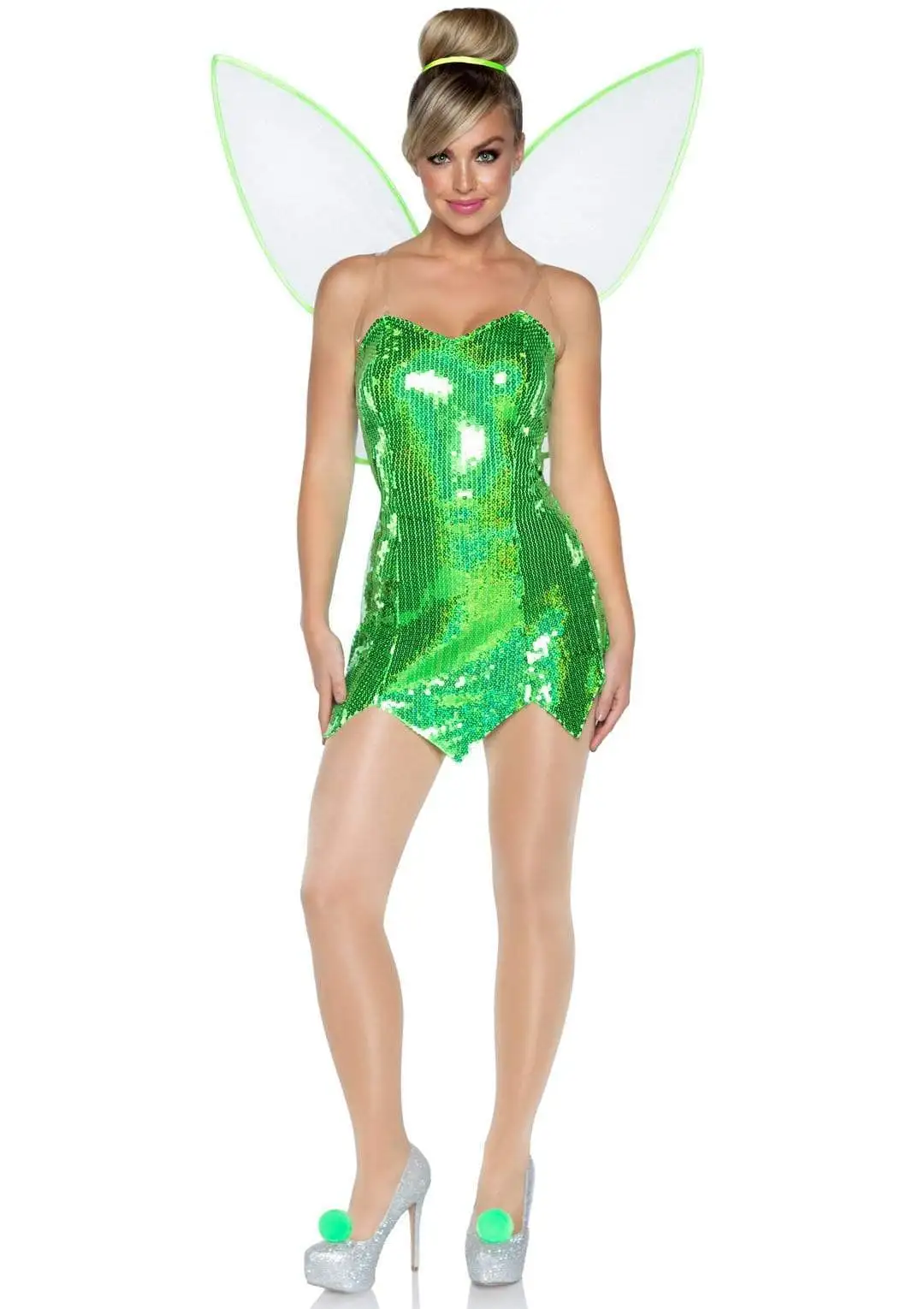 

Women's Fairy Tinker Bell Dress Green Flower Forest Princess Costume Cosplay Dress Up Fancy Halloween Christmas Party with Wing