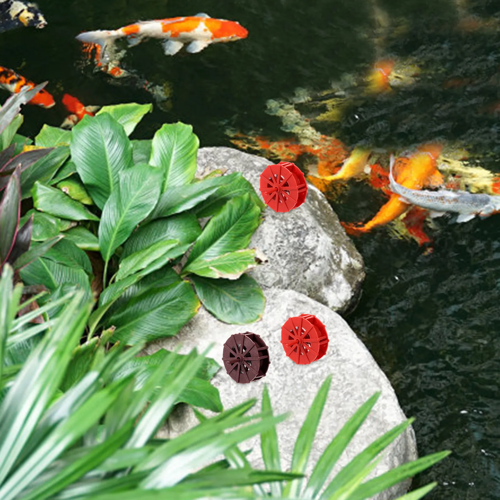 

4pcs Mini Waterwheel Aquarium Decor 3 5cm Brown Red Simulation Wheel Fish Tank Accessories Pet Supplies Non Fading