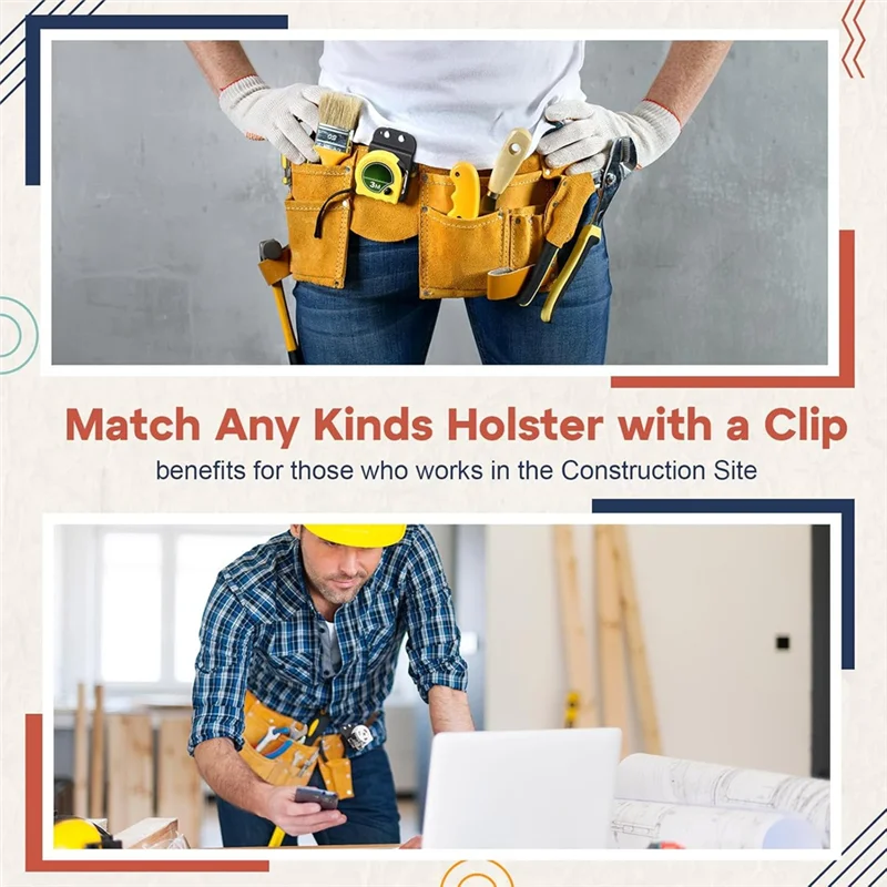 ABBP-Clip Low Profile Tape Measure-Holder Set-For Tool Bags Pockets Includes 3 Clips-Drill Holster-Matches Any Kinds
