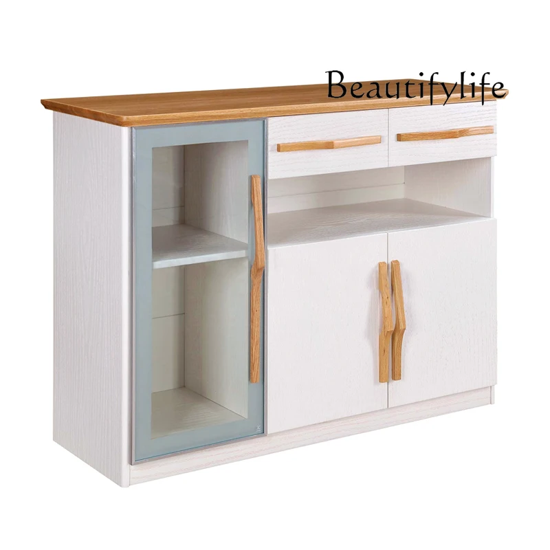 Solid Wood Sideboard Cabinet Modern Minimalist White Red Oak Logs Nordic Solid Wood Wine Cabinet Restaurant Locker