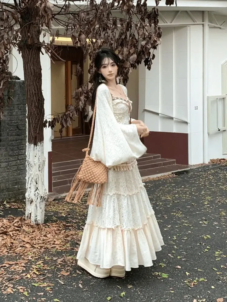 Bohemian Ethnic Heavyweight Open Cardigan Jacket Slimming Midi Skirt Three Piece Set Autumn 2026 Fashion Women's Ensemble