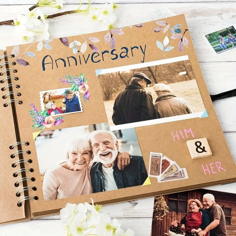Self Adhesive Photo Album Notepad Lay-Flat Design Blank Pages Scrapbook Memory Book Kraft Paper Hardcover Album Journal Notebook