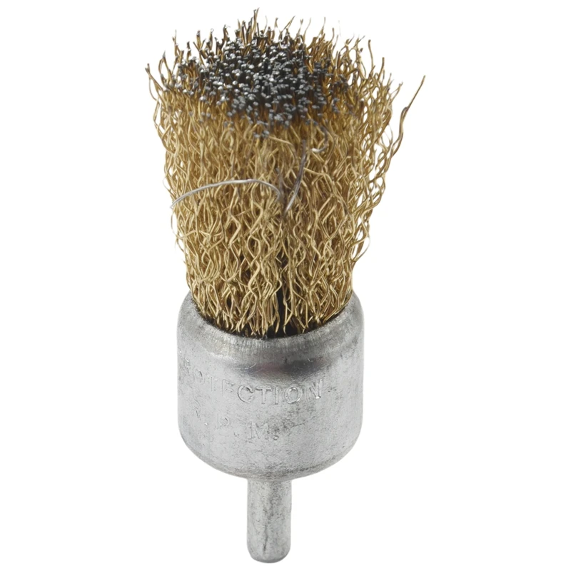 AC62-15 Pack Wire Wheel Cup Brush Set With 1/4 Inch Round Shank, 5 Sizes Brass Coated Wire Drill Brush For Paint Removal Project