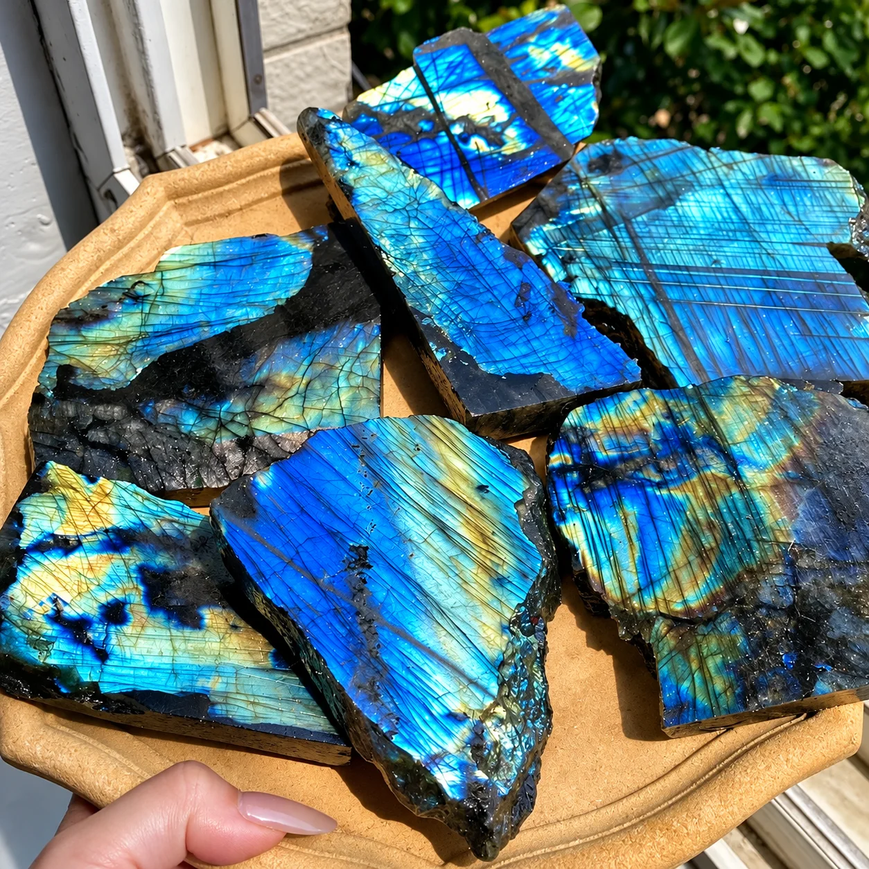 Natural Flashy Labradorite Slice Polished Crystal Slab Irregular Raw Stone Mineral Specimen Healing Stone Home Decor
