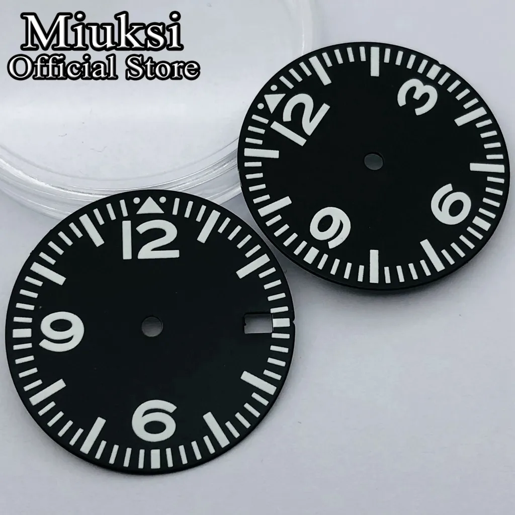 Miuksi 29mm black sterile dial green luminous fit NH35 NH36 ETA 2824 2836 Miyota8215 821A Mingzhu DG2813 3804 PT5000 movement