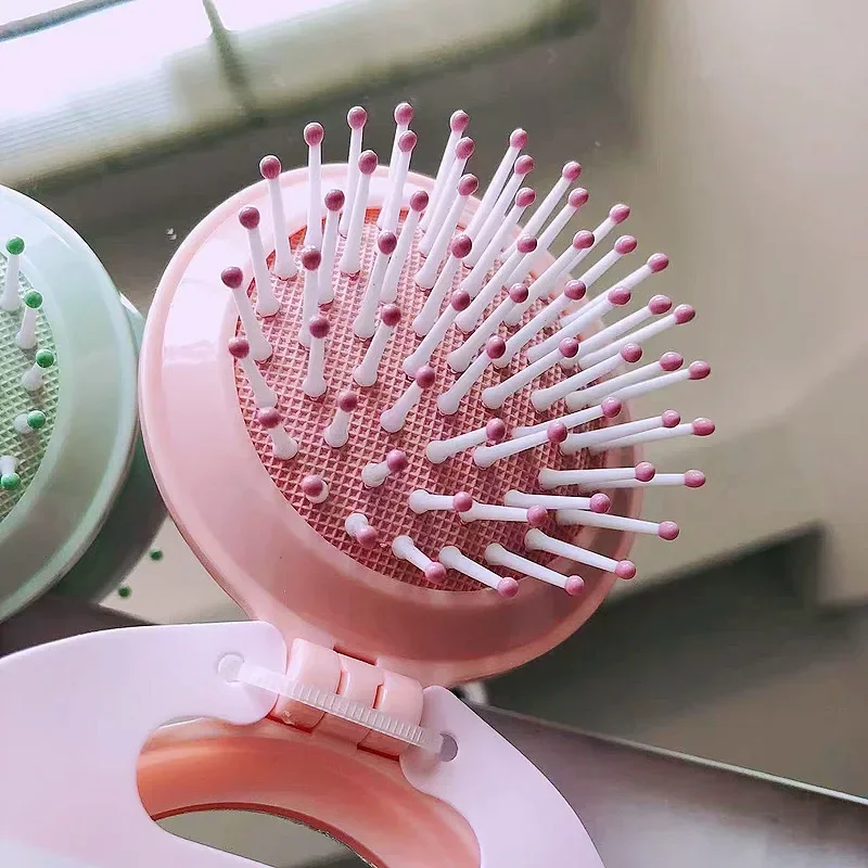 Baby Colorful Portable Hair Brush with Mirror Hair Comb Children Girls Folding Massage Combs Women Girl Traveling Styling Tools