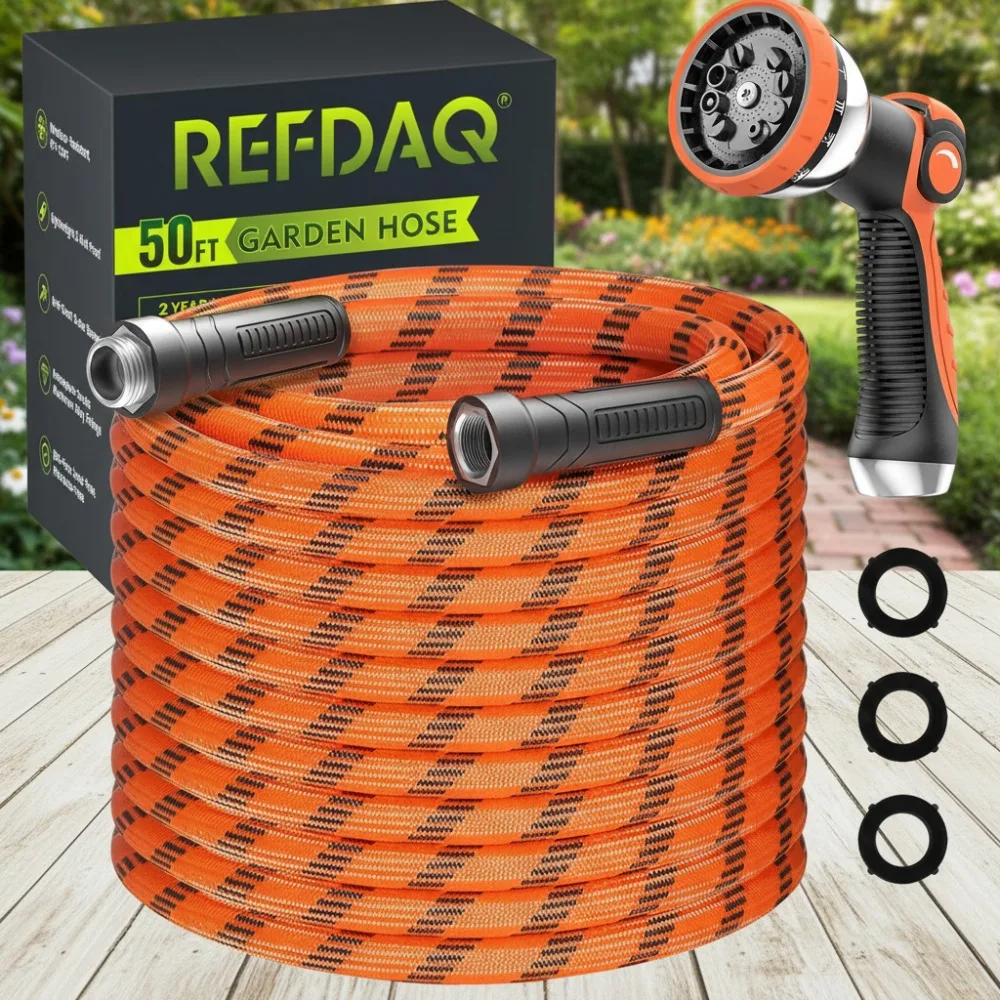 

50ft Heavy Duty Garden Hose with 10-Function Sprayer, Flexible Lightweight Anti-Kink for Outdoor Watering