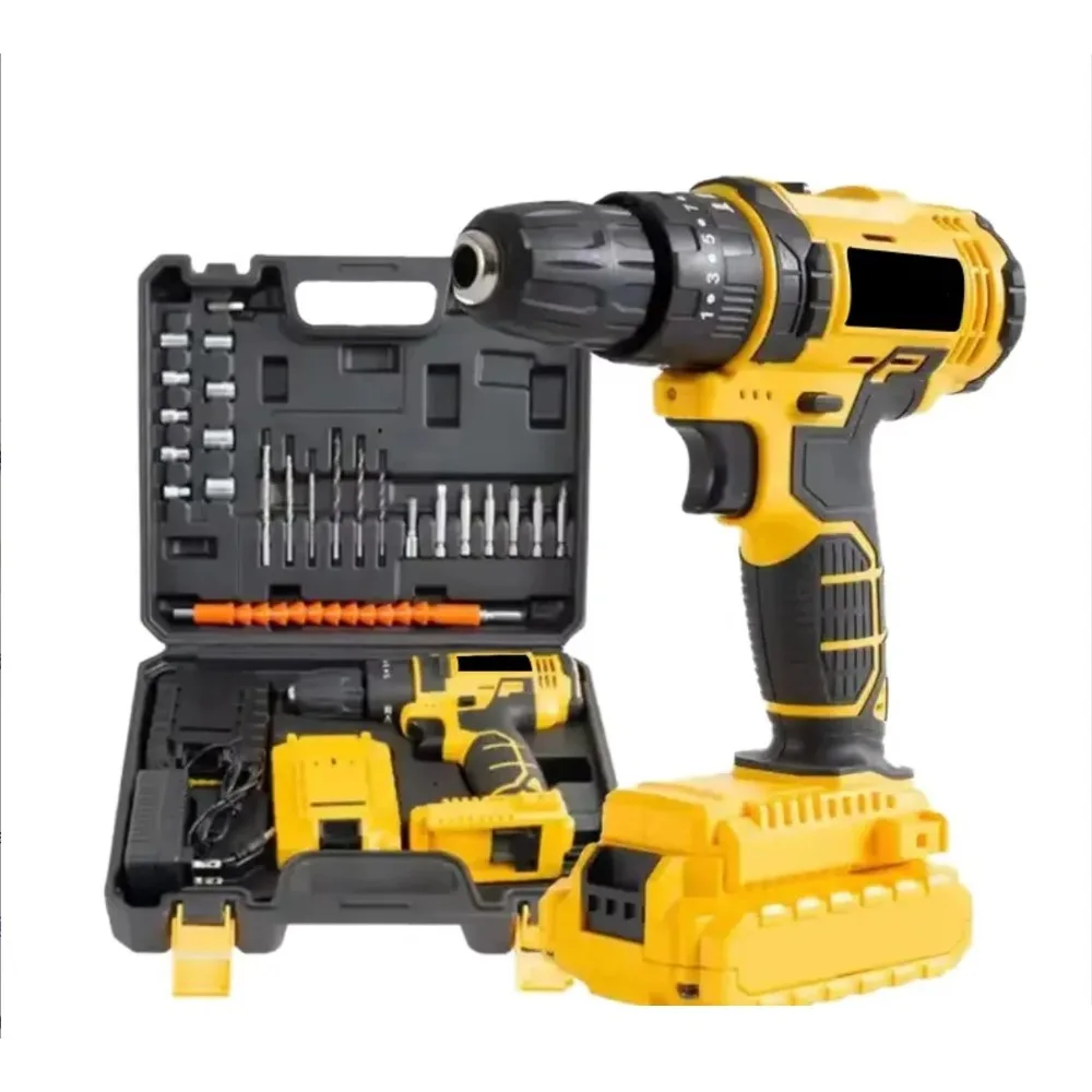 

20V Battery Electric Drill Driver Cordless Drill Tool Kit Tool Box LED Combo Set for DIY Hand Taladros
