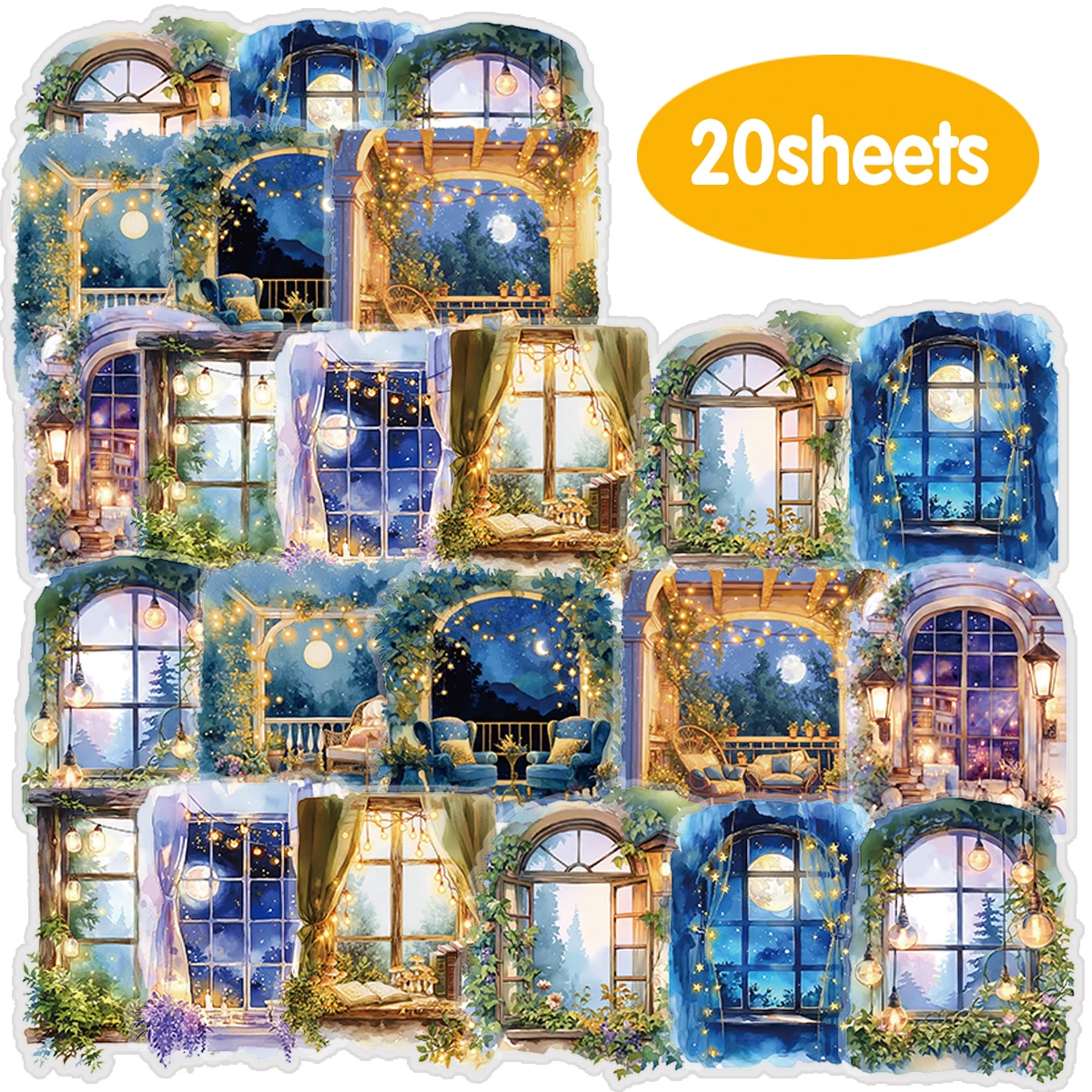 20 Stück Fensterstern-Retro-Muster-Aufkleber für Aufkleber, Scrapbooking, Handtasche, Laptop, Gepäck, Handyhüllen, Album, Basteln