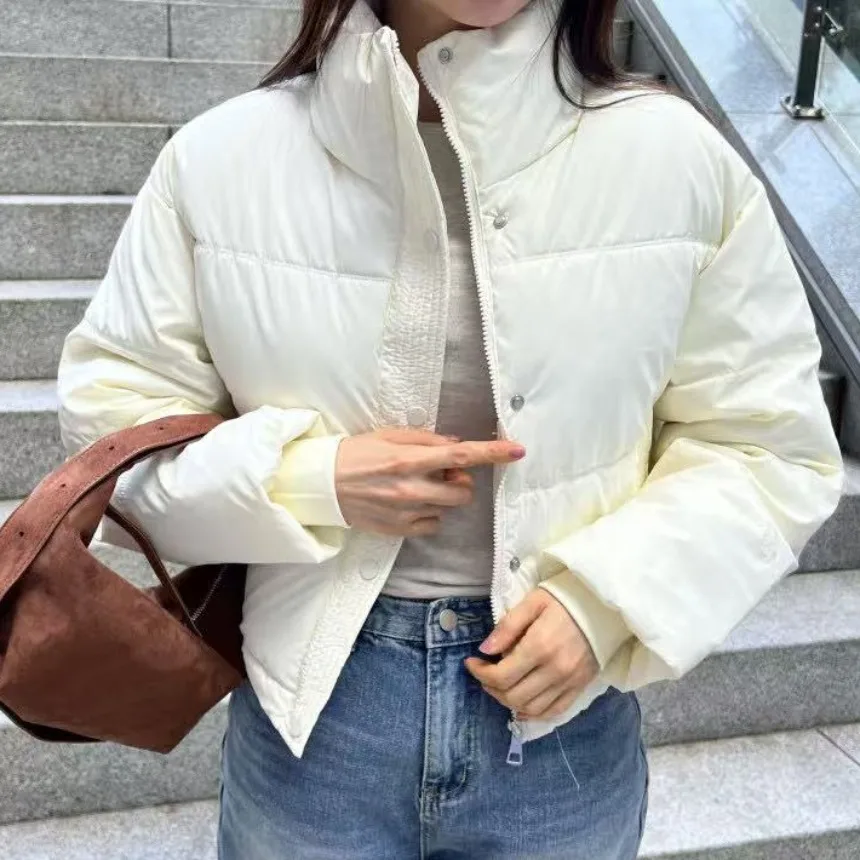 

Sli Retro PU Leather ort Thiened Bread Coat Women's Stand Collar Korean Sle Loose Fit Long Sve Zipper Pure Color