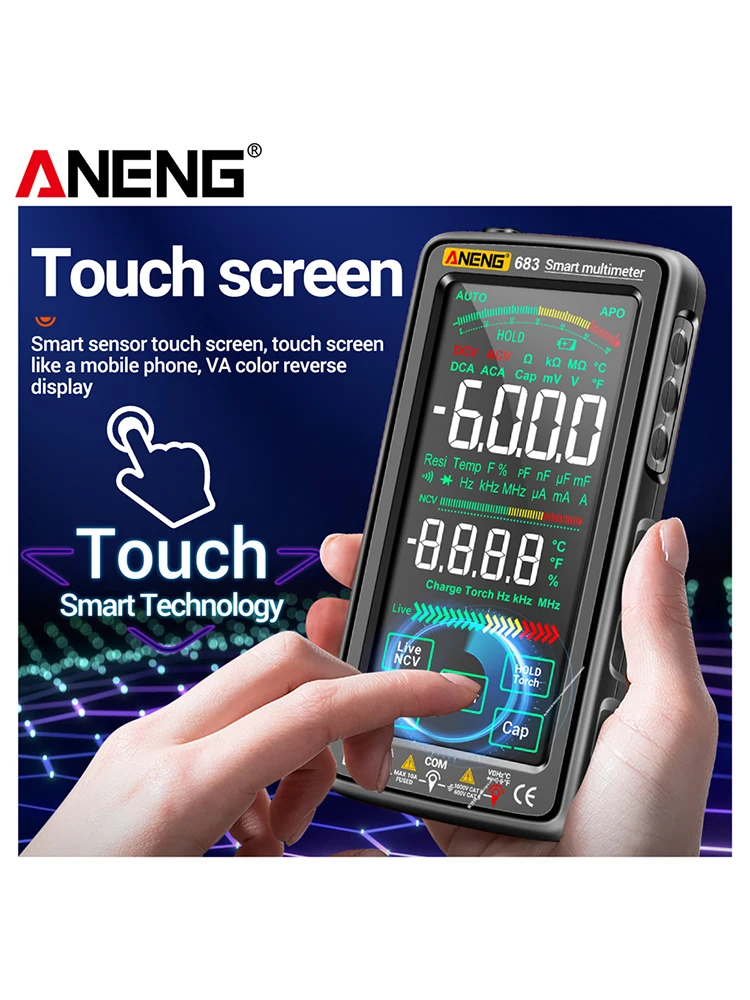 Elektrische capaciteitsmeter Touchscreen Transistor Testers 6000 tellingen AC/DC Oplaadbare zaklamp Verlichting Meetinstrumenten