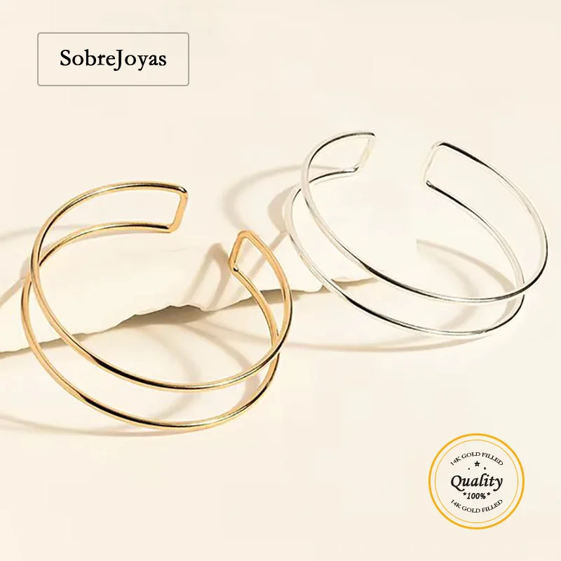 14K Gold Filled Double Band Cuff Bangle Stacking Bracelet Vintage Dreamy Women's Jewelry Charms Bridesmaid Gift