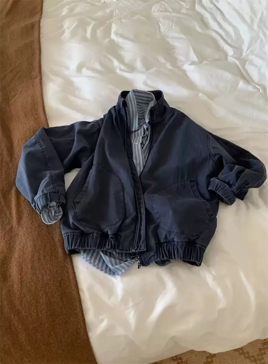 

Ride PREON джинсовое джинсовое пальто на молнии с рабочей талией, осеннее новое универсальное хлопковое женское пальто для путешествий, длинное пальто с воротником-стойкой