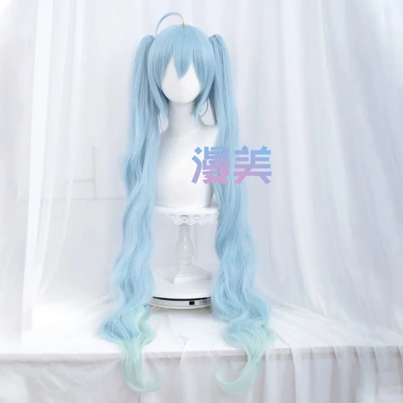 100cm/39 "V SEASON kobiety magiczny śnieg MIKU peruka do cosplay długie gradientowe niebieskie włosy z kucykami