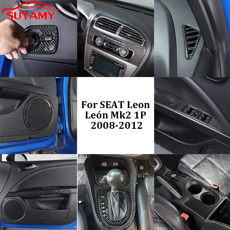 For SEAT Leon León Mk2 1P 2008-2012 Soft Carbon Fiber Central Control Gear Shift Air Outlet Frame Panel Sticker Car Accessories