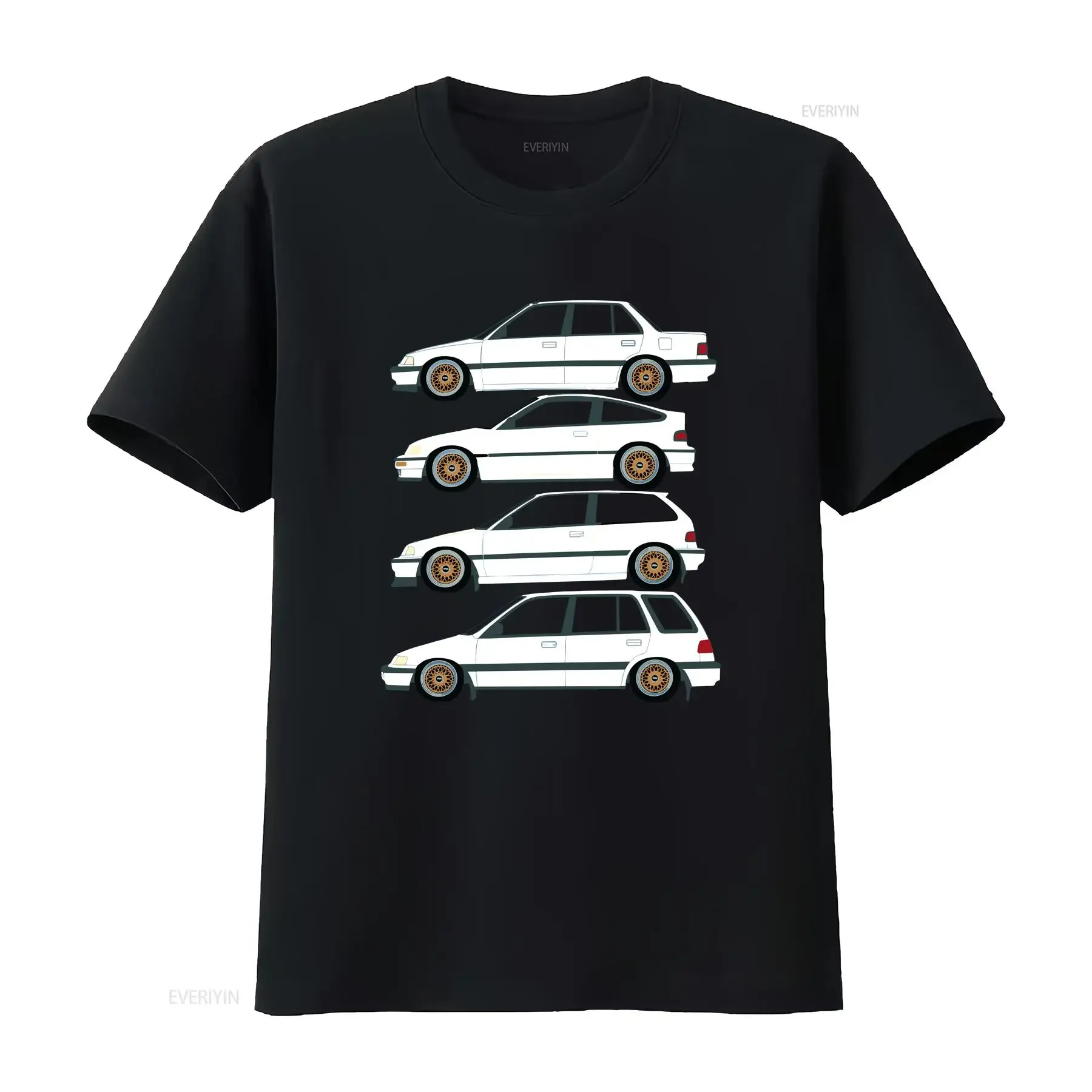 1991 Civic EF line up en camiseta blanca vintage Lavado Unisex Casual Top para uso diario Estirado Cómoda moda gráfica