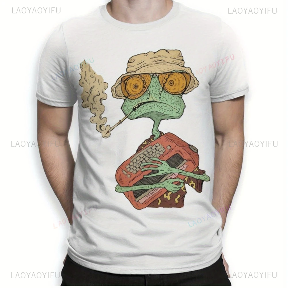 Cotton Men Rango & Fear and Loathing in Las Vegas T-Shirt Cartoonish Graphic Design with Green Monster Smoking Cigarette Shirt