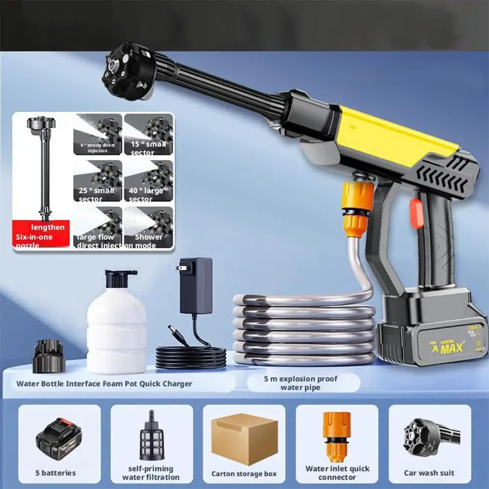 Elektrische Auto Hochdruckreiniger Handheld, tragbare Batterie Power Washer mit 6-in-1 Düse, für Auto Boden Zaun Wand Reinigung A3G0