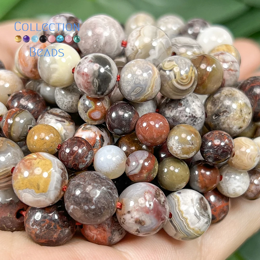 Natürliche 6 8 10mm Steinperlen Bunte Crazy-Achat Runde Lose Perlen für Schmuckherstellung DIY Armband Zubehör 15 Zoll