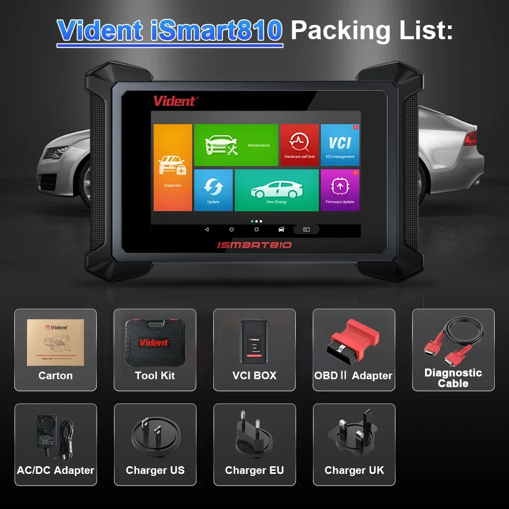 VIDENT ISmart810 Car Diagnostic Tool Topology Map Scanner Bidirectional Scan Tool ECU Coding Key Programming 40 Resets