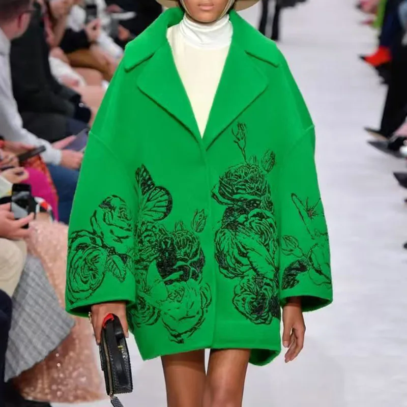 Fashion Temperament Lapel Women's Jackets Elegant Commuting Loose Outerwear Simple Solid Color Long Sleeved Winter Woolen Coat