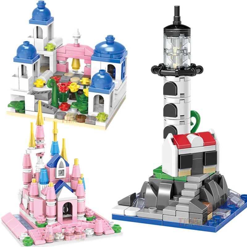 DIY Architecture Castle Lighthouse Street View House Building Blocks Kit Girls Bricks Classic Movie Model Kids Toys For Children