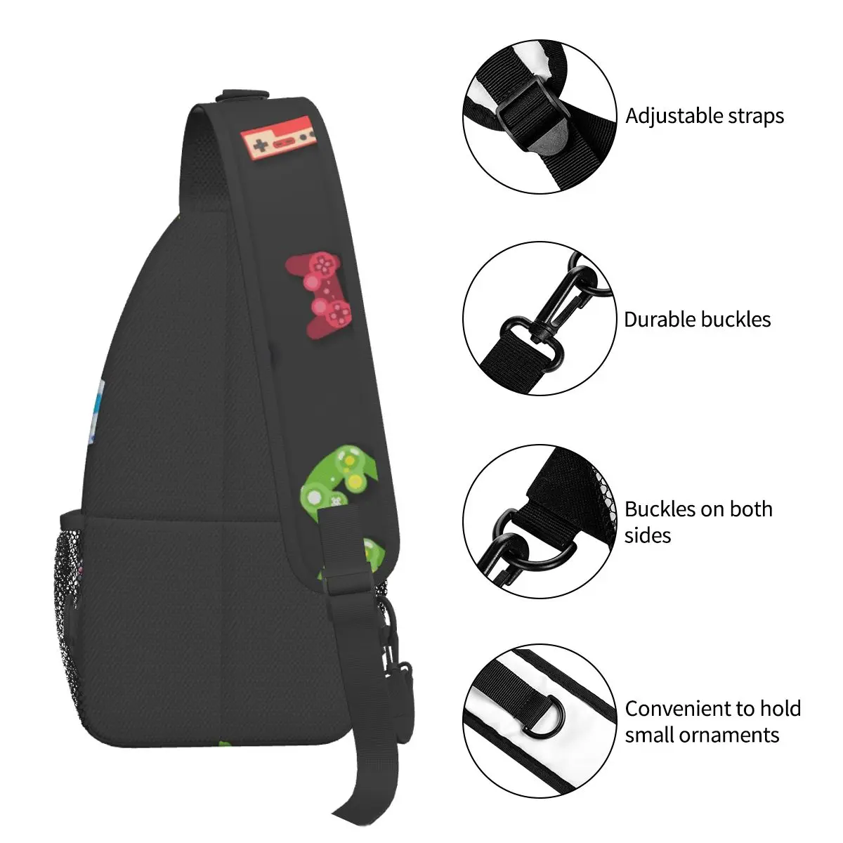 Video Game Controller Crossbody Sling Bag Pequeno Peito Bag Presente para Boy Gaming Ombro Mochila Daypack Caminhadas Viagem Ciclismo