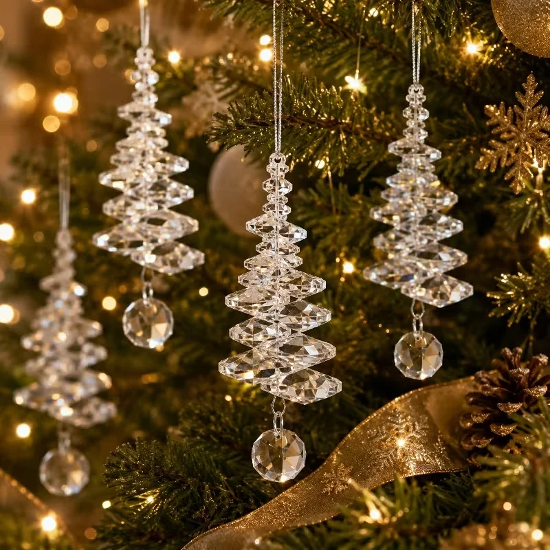 2-Piece Set of Christmas Tree Crystal Ornaments, Christmas Tree-Shaped Beaded Decorations, Sparkling Crystal Tree-Shaped Pendants, Elegant Holiday Decorations, Suitable for Christmas Trees, Windows, Home Decor, Winter Holiday Parties, and Holiday Displays