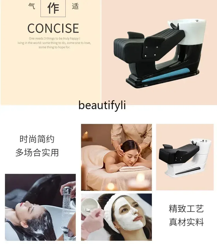 High-end fashion and simple hairdressing head therapy dedicated semi-lying fiberglass ceramic basin shampoo bed