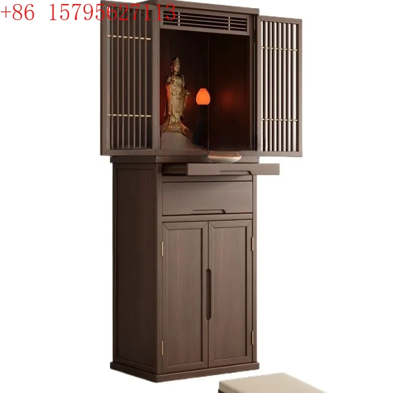

XL black walnut casket new Chinese vertical cabinet Buddhist platform with glass Buddhist cabinet