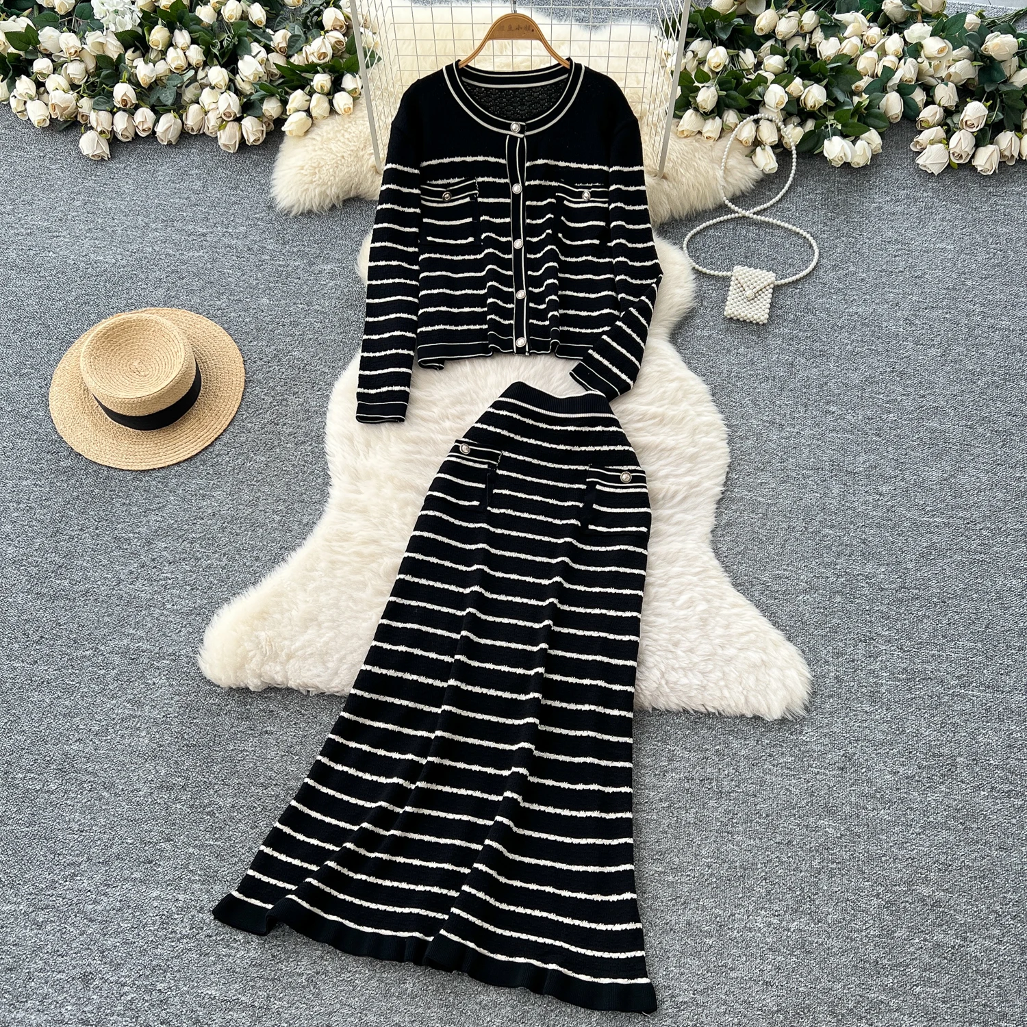 

Sexy O-Neck Single Breasted Knit High Waist Pleated dress Vestidos sundress Women Evening Party dress