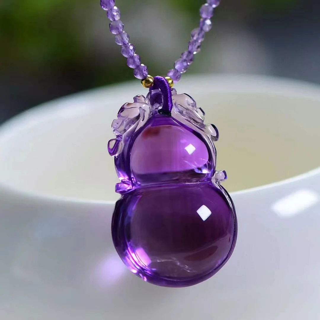 Natural Purple Amethyst Quartz Pendant 28.5*18.5*13mm Gourd Amethyst Jewelry Beads Women Men Necklace Brazil AAAAAA