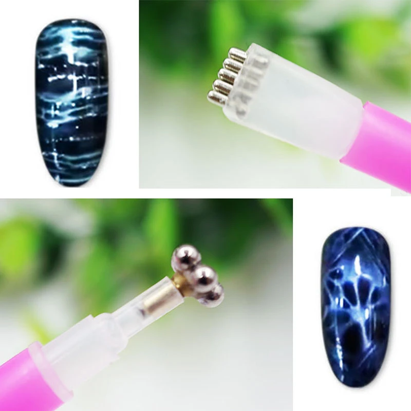 1 st Dubbele kop Bloem Ontwerp Nagelmagneet Pennen Magneet Stok 3D Magnetische Cat Eye Gel Polish Nail Art Gereedschap voor Salon/Studio/Thuis