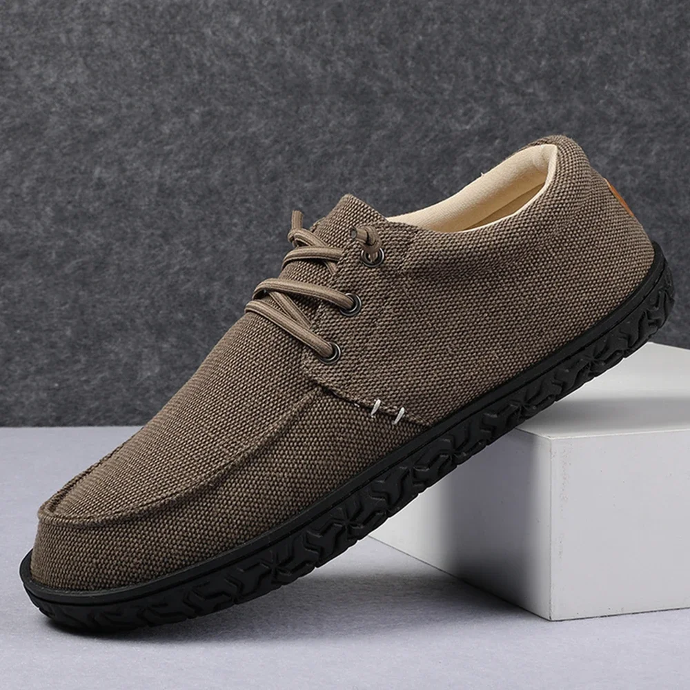 

Men's Loose Casual Loafers Solid Color Canvas Shoes Portable Elastic Band Slip-On Rubber Sole Sewing Line Processed
