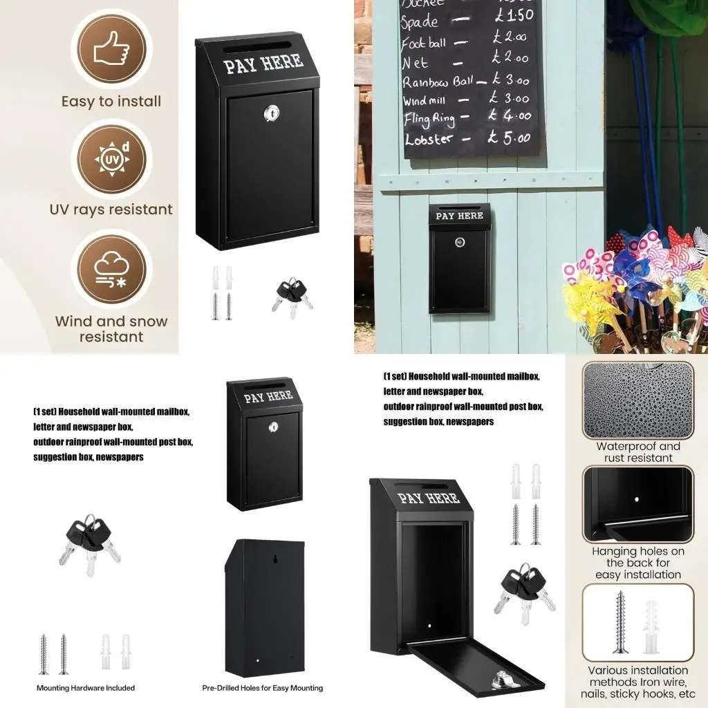 Wall Mounted Metal Mailbox Featuring a Top Front Slot, Keyed Access Door and Locking Panel for Paper Mail, Newspapers and D2RD