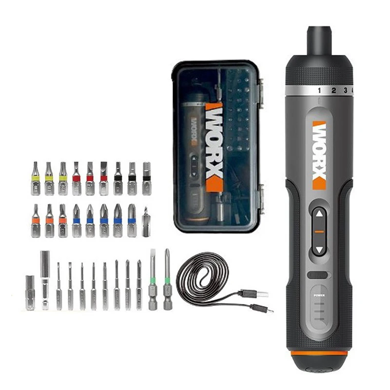 WORX WX242 Mini Electrical Screwdriver Set Smart Cordless Electric Screw Driver Rechargeable With 30 Bit Set Power Drill Tools