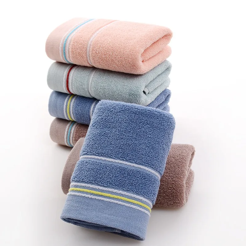 TILONDEX Soft Cotton Hand Towel with Contrast Color Strip Super Absorbent Lint-Free Face Towel for Household Hotel Use