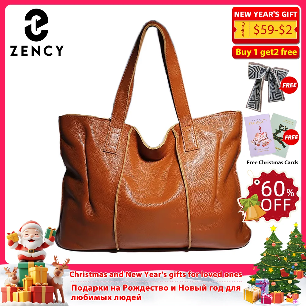 Zency 100% حقيبة يد جلدية حقيقية سعة كبيرة المرأة حقيبة كتف ريترو محفظة حمل عالية الجودة الأفاق براون أكياس التسوق