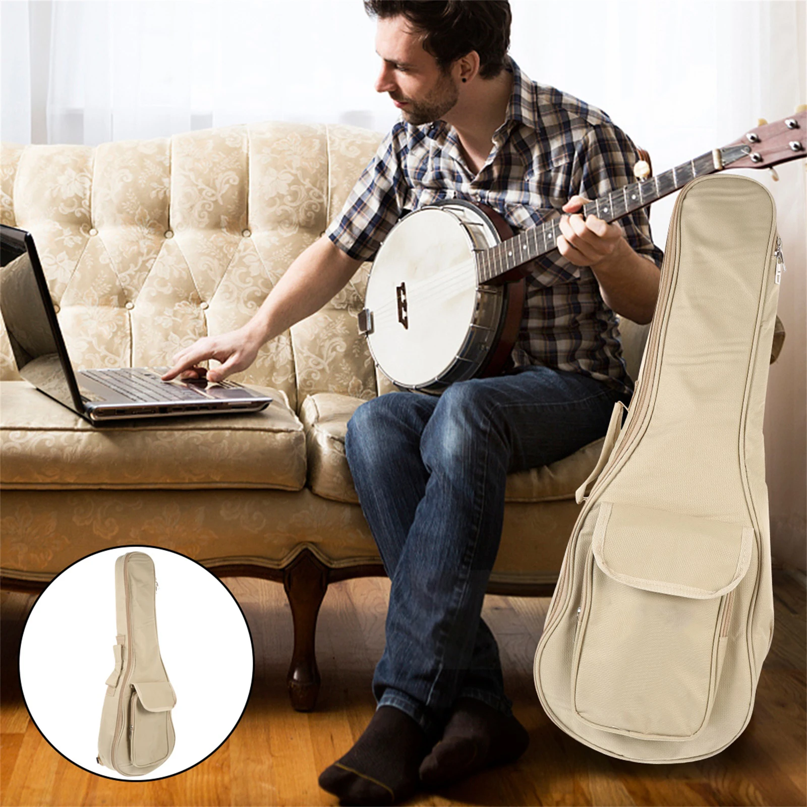 

Waterproof 600D Oxford Ukulele Bag Guitar Case With Pockets Breathable Strap Carbon Adjustment High-Density Sponge Protection