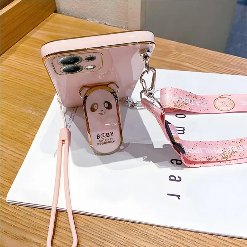 note13 Cute Bear Folding Crossbody Lanyard Case For Xiaomi Redmi Note 13 pro 13c 4G 5G Redmi 13 c Cover