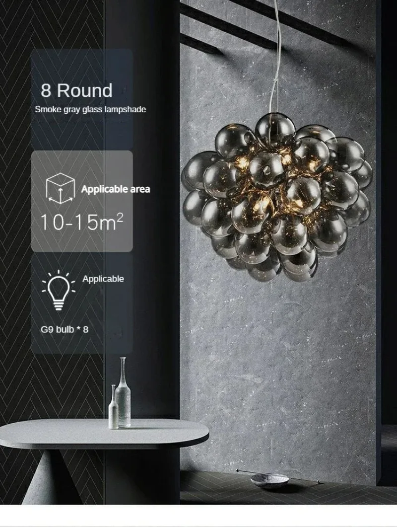 Modern Nordic Balloon Bubble Chandelier Lighting Boy Bedroom  Living Room Model Restaurant Creative Ash Glass Lamp