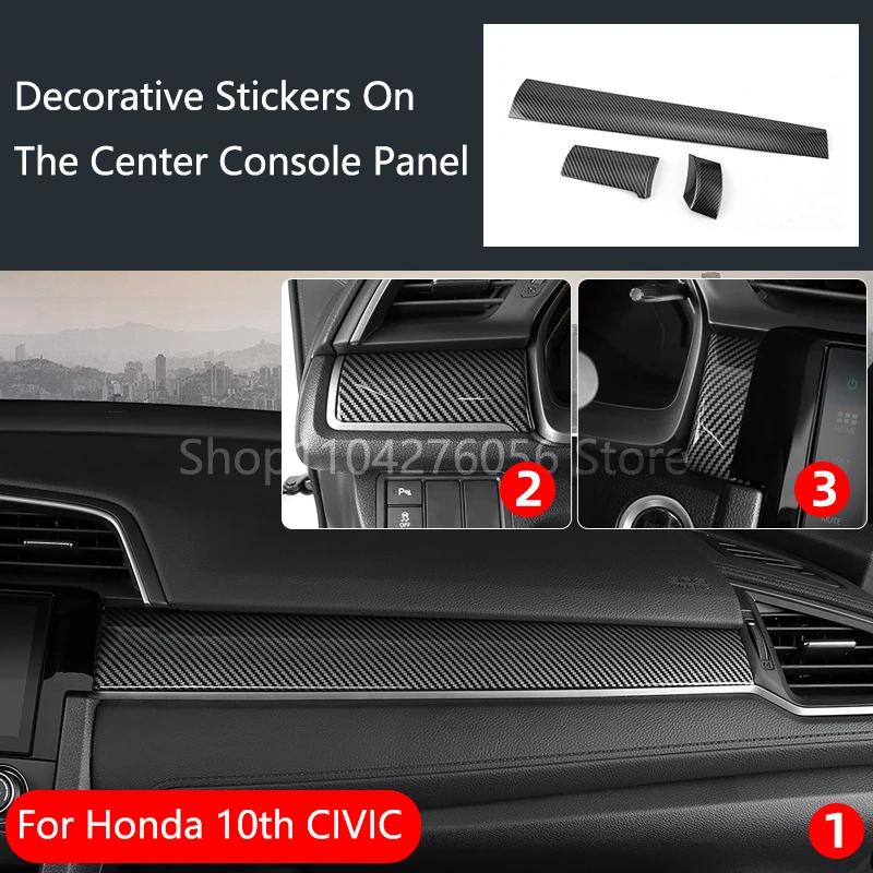 

Car Interior Dashboard Panel Cover Trim For Honda Civic 10th Gen 2016-2018 2019 2020 2021 Carbon Fiber Look Stickers Parts