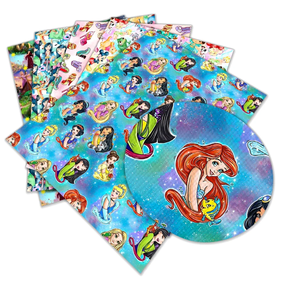 Cartoon Disney Princess Print Printed Faux Leather Sheets Vinyl Sheets DIY Earring Hair Bow Crafts Leather 12*8 Inches